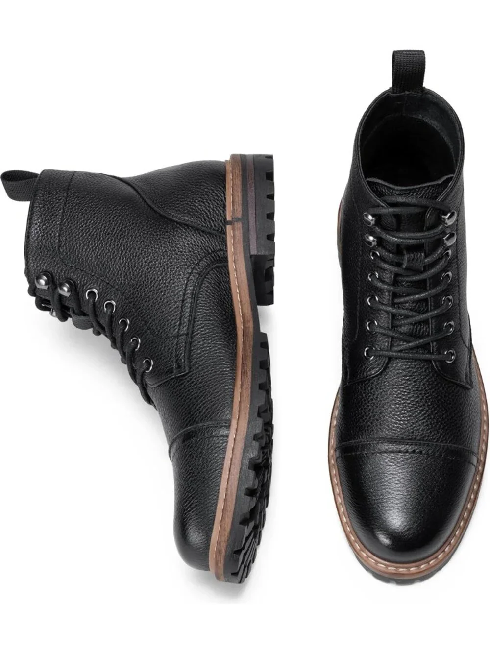Men's Grain Black Boots Premium Leather Cap Toe Casual Boots Chukka Dress Boots